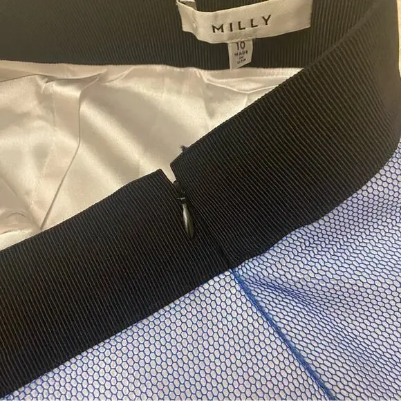 Milly Blue Midi Pencil Skirt sz 10 Milly Midi Skirt Net Overlay Skirt - Picture 6 of 14